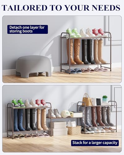 Image of Kitsure Shoe Rack - Stainless Steel Shoe Organizer, Sturdy Shoe Rack for Closet and Front Door Entrance, Free Standing Shoe Shelf, Closet Organizers and Storage, 25.6 inch Wide - 3 Tier, Brown