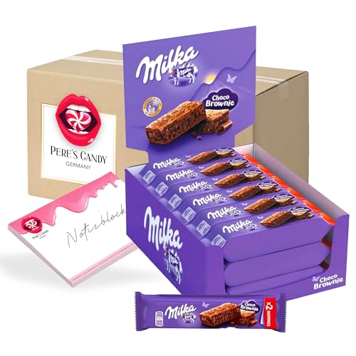 Pere's Candy Bundle für MILKA CHOCO BROWNIE 24 x 52 g Mini Küchlein – Einzeln verpackt + Pere's Candy Notepad DIN A7-25 Blatt