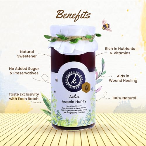 Image of KALON 100% Natural Acacia Honey | NMR Tested | No Added Sugar and Preservatives | Mild Flavour with Floral Aroma - 300 gm