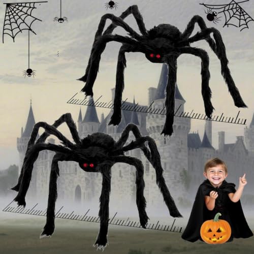 Image of Giant Spider 2.95 Ft, 2 Packs Halloween Decorations Fake Halloween Decor Spiders Large, Furry Spiders for Outdoor Indoor Yard Home Costumes Party Home Decor