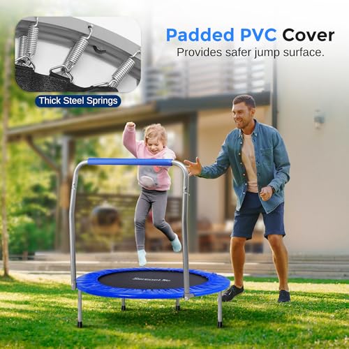 Image of SereneLife 36″ Foldable Mini Trampoline for Kids - Compact Fitness Rebounder with Foam Handle - Safe, Stable Exercise Trampoline with 330lbs Max Load for Indoor /Outdoor Active Play & Exercise