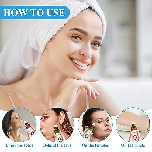 Essential Oil Roll On Set with Lavender, Peppermint, Eucalyptus & Grapefruit - Aromatherapy Relaxation Gift for Women - 4 Pack of 10ml Roll-Ons - Image 4