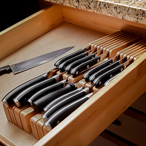 Homemaid Living In-Drawer Bamboo Knife Block Holds 14 Knives Plus a Slot for your Knife Sharpener, Premium Knife Drawer    Organizer, Perfect Knife Organizer Drawer Insert or Drawer Knife Holder