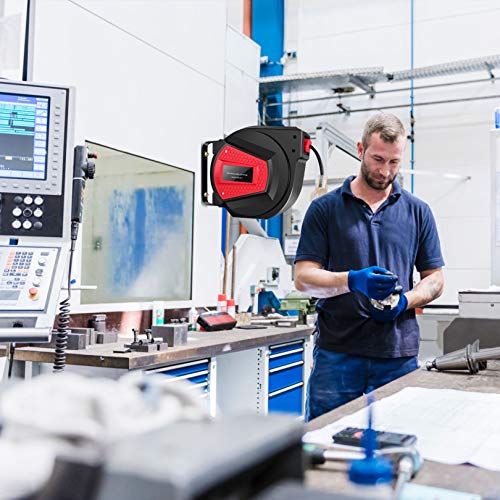 Retractable Extension Cord Reel, 50 Ft Heavy Duty Industrial 14Awg/3C Power Cord, Outdoor Electrical Cord With 3 Grounded Outlets Lighted Triple Tap #TOP7