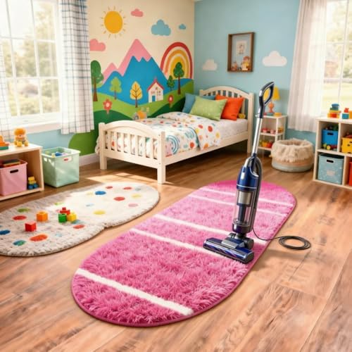 Image of Vasrug Luxury Soft Shaggy Bedside Ovel Rug - Geometric Design | Plush High-Pile Bedroom Carpet, Pack of 1 Pic, 1.5x4 Feet, (AA8)