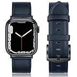 SWEES Leather Band Compatible for iWatch 42mm 44mm, Genuine Leather Strap Wristband Black Buckle Compatible iWatch Series 5, Series 4, Series 3, Series 2, Series 1, Sports & Edition Men, Yale Blue