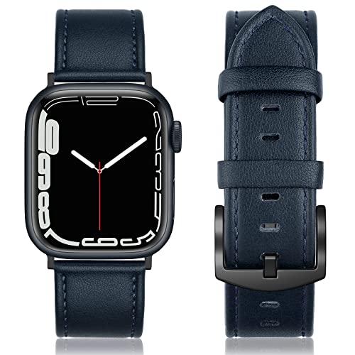 SWEES Leather Band Compatible for Apple Watch 42mm 44mm 45mm, Genuine Leather Replacement Wristband Strap Compatible iWatch Series 7 6 5 4 3 2 1 SE Sports & Edition Men And Women, Yale Blue