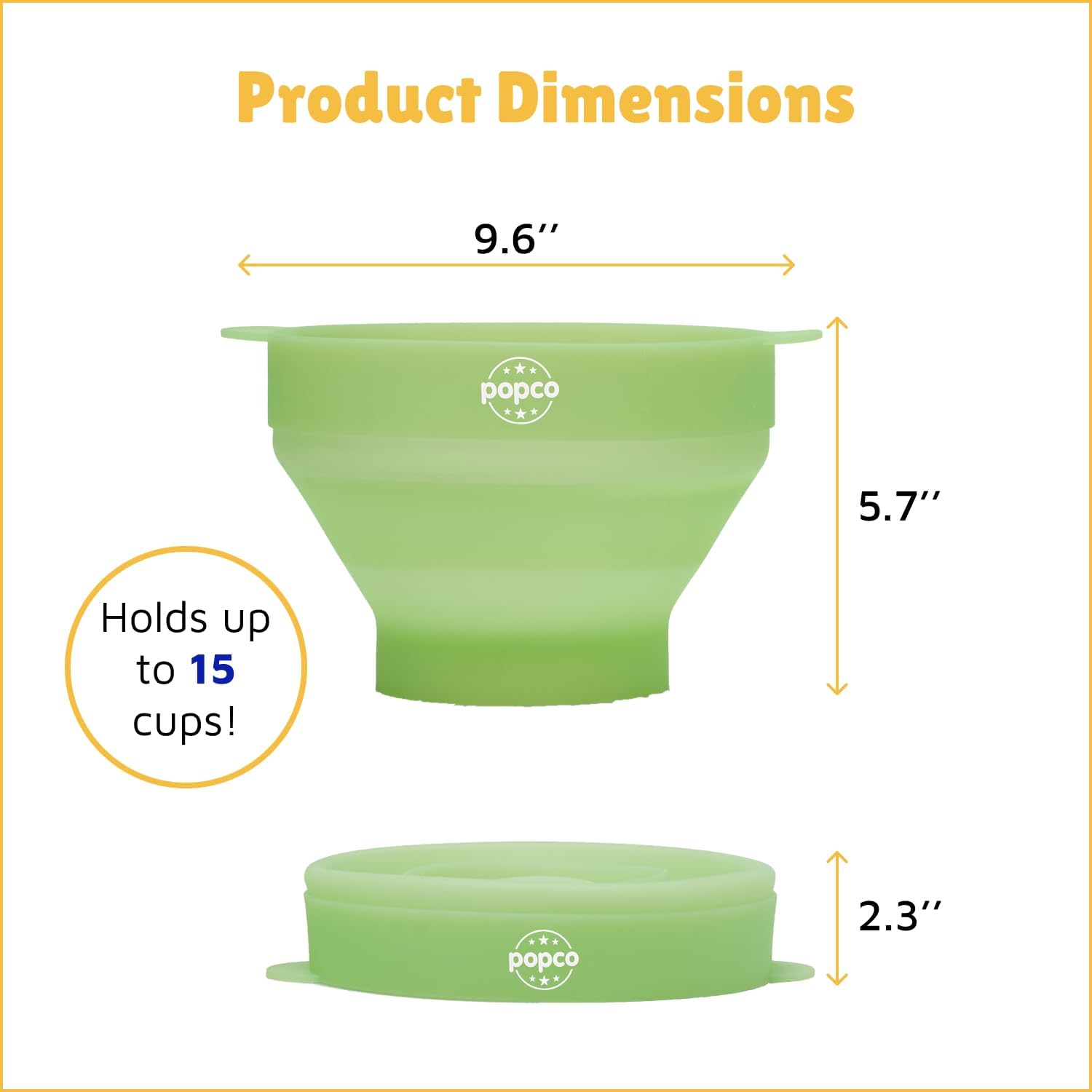 POPCO Silicone Microwave Popcorn Popper with Handles, Silicone Popcorn Maker, Collapsible Bowl and Dishwasher Safe - 15 Colors Available (Transparent Green) (Pack of 2)