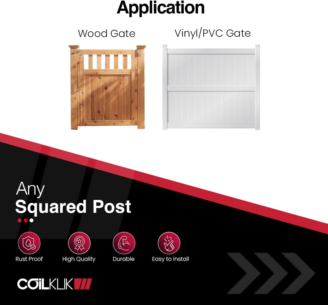 Safetech Hardware CoilKlik Self-Closing Gate Hinges | Self-Aligning Heavy Duty Spring Hinges | Adjustable Tension | Pool Safety Hinge | Square Post, Vinyl/PVC, & Wood | Swing Close 185lb SHC135-White