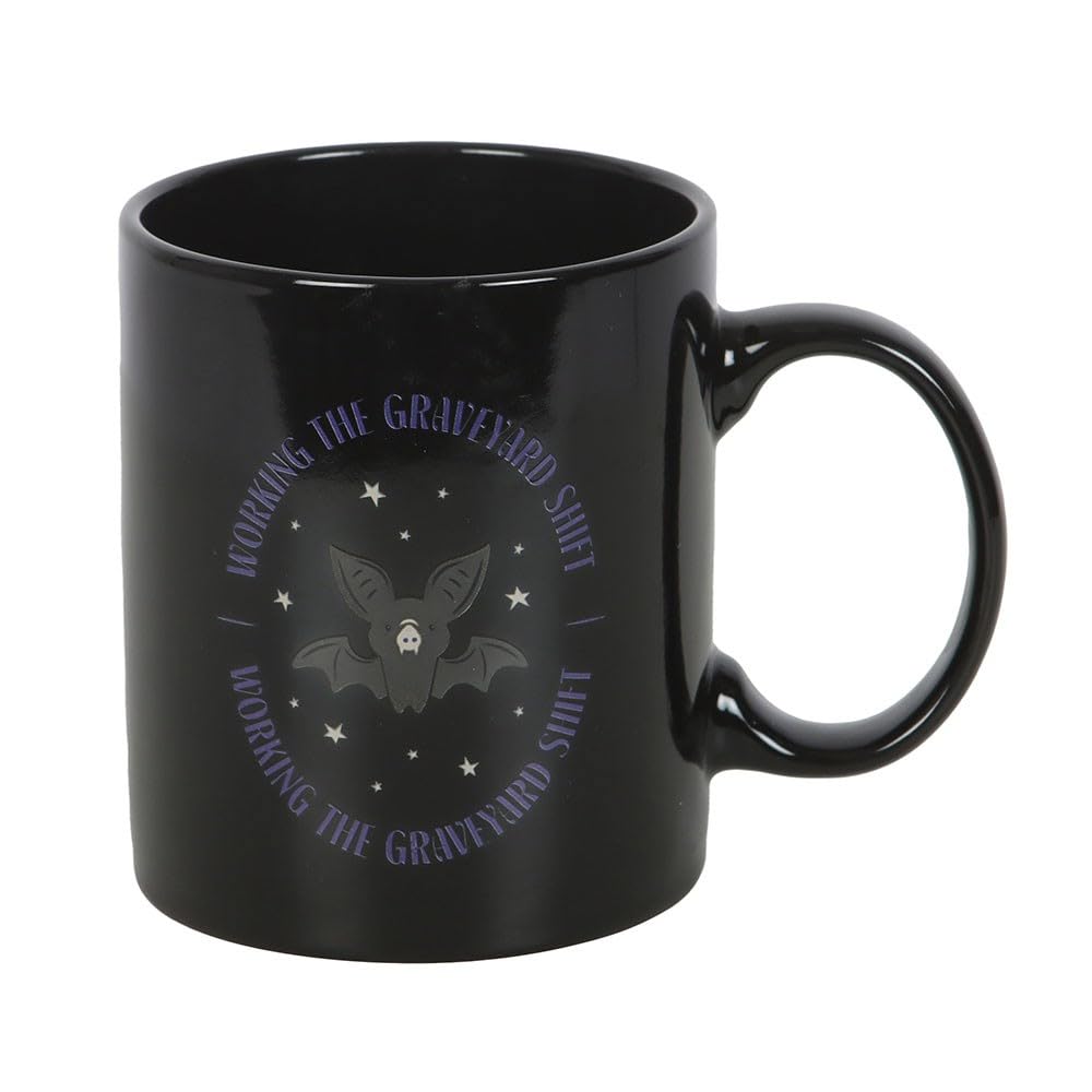 Graveyard Shift Bat Mug – Spooky Ceramic Mug for Night Owls – 450ml Capacity – Microwave & Dishwasher Safe – Perfect for Halloween Lovers and Midnight Brew