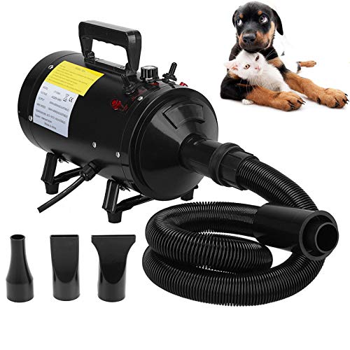 ZanGe 2800W Dog Hair Dryer Dog Cat Pet Grooming Hair Dryer Hairdryer Fur Blower Variable Speed Motorbike Motor Heater Blaster with 2.5m Flexible Hose and 3 Nozzles Black