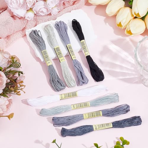 Image of 1 Box 65.6 Yards 8 Skeins 6 Strands Gray Embroidery Cotton Floss Cross Stitch Thread Assorted Friendship Bracelet Variegated Yarn Gradient String Bulk for Hand Sewing Making Crochet Weaving