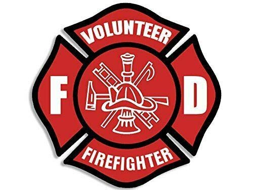 MAGNET 4x4 inch Red VOLUNTEER FIREFIGHTER Maltese Cross Sticker (fire fighter fireman) Magnetic vinyl bumper sticker sticks to any metal fridge, car,