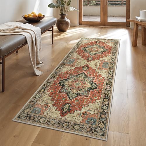 GENIMO 2x5 Runner Rugs for Hallway, Machine Washable Non Slip Vintage Rugs, Low Pile Lightweight Soft Print Rug for enrtyway, Corridor, Home Office, Kitchen,Desert Ember