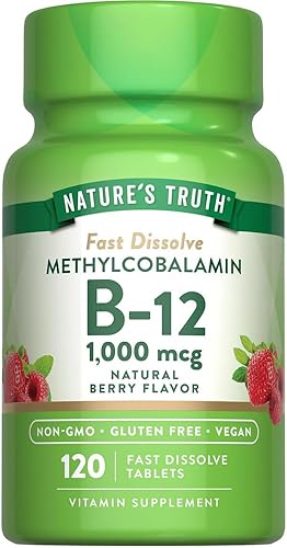 Nature's Truth Vitamina B-12 1000 Mcg Metilcobalamina, pestañas de disolución rápida, sabor a bayas naturales, 120 unidades (paquete de 3)