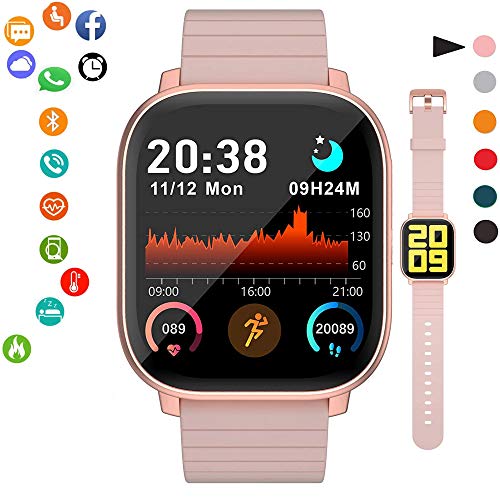 Reloj Inteligente IP68 Impermeable Cronómetro Pulsera Actividad Fitness Podómetro 1.4 Pulgadas Toque Pantalla Completa 180mAh para Trabajar 15~30 días Smartwatch para iOS y Android (Rosa)