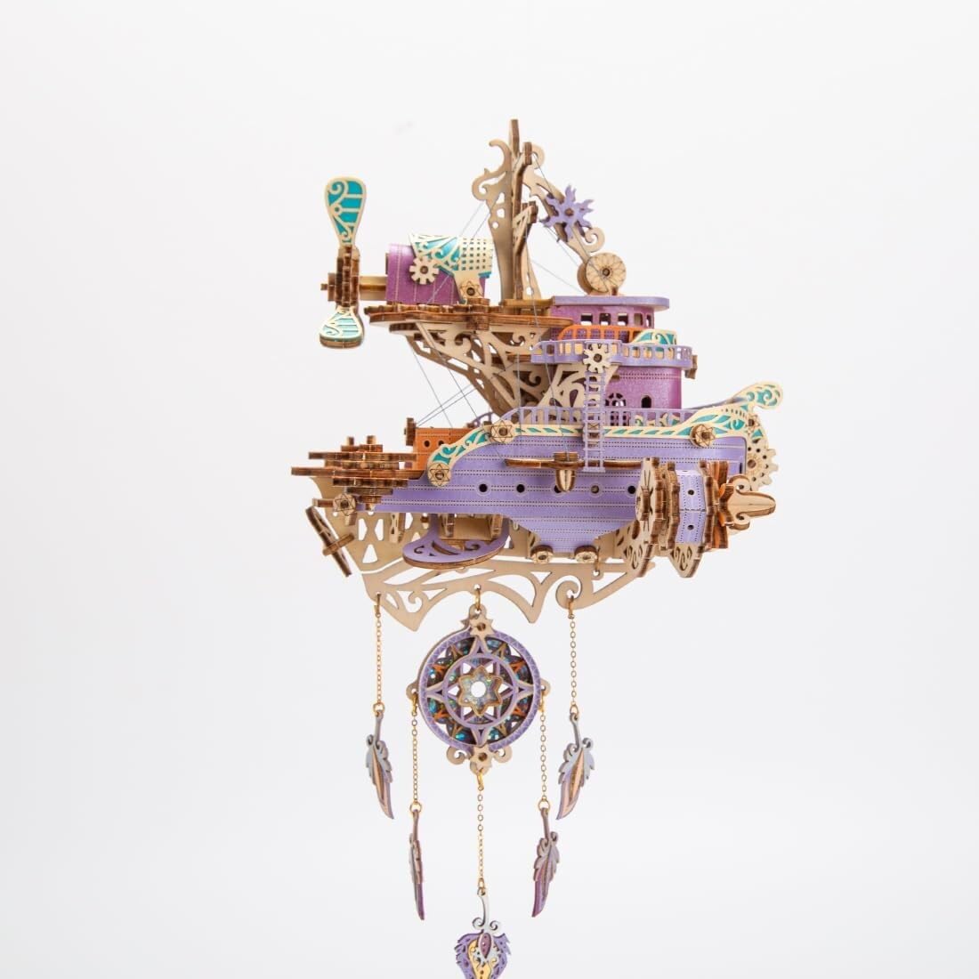 Maqueta 3D de Madera para Armar Dirigible Steampunk Rompecabezas Manualidad Creativa Nave Voladora con Atrapasueños Decoración Hogar Regalo Mujeres Hombres(Purple)