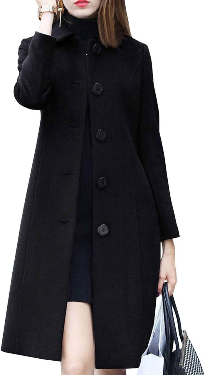 chouyatou Women's Fall Winter Elegant Single Breasted Long Wool Coat Overcoat