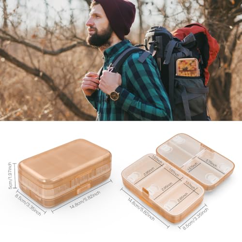 Image of FYY Travel Pill Organizer, Large Weekly Medicine Pill Organizer-Brown
