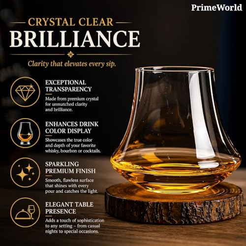 Image of PrimeWorld Old Fashioned Whiskey Glasses 300 ml - Set of 6 Pcs | Hand-Blown Lead-Free Crystal Glass Tumblers for Bourbon, Scotch, Whisky, Cocktails & Cognac | Premium Barware for Men & Women