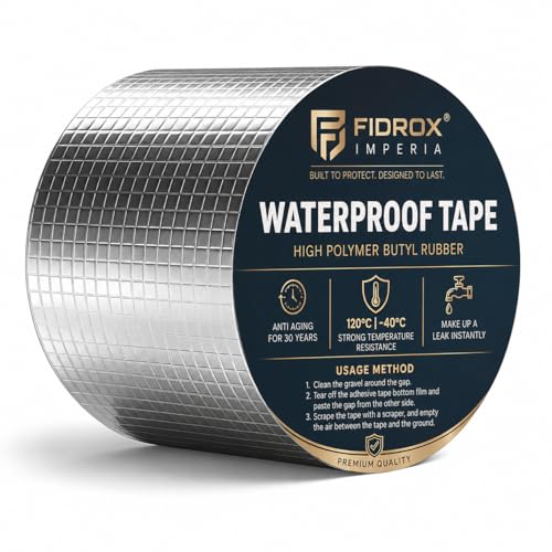 Image of Fidrox Super Strong Adhesive Waterproof tape Permanent Repair Roof Water Leakage Solution Rubber Foil Suitable for Roof Leak,surface Crack,Window Sill Gap,Boat Sealing (4 Inch (10CM*5M))
