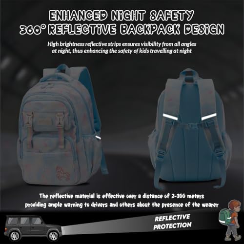 Image of Elios Rainbow Series 17-Inch School Backpack for Boys and Girls | Ages 6-10 Y | Multi-Compartment, Lightweight & Water-Resistant Bag, 2-6 Grade Ideal for School & Travel Use (Blue)
