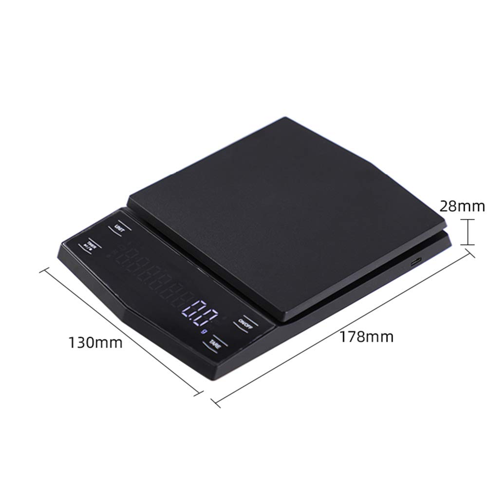 Bonvoisin Báscula de café eléctrica con temporizador digital de alta precisión, 2 kg, 0,1 g, mini báscula USB con tara, función de conversión de unidad pantalla LED