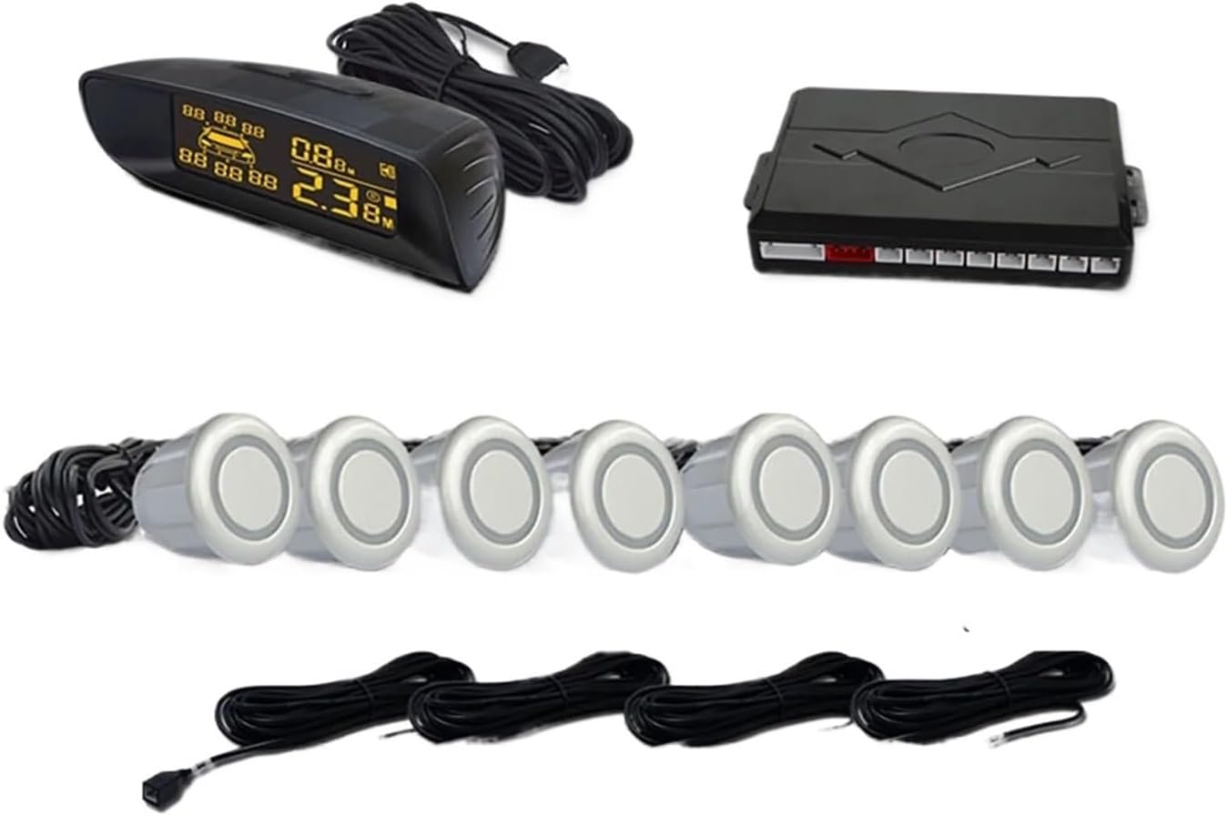 Vehicle Car 8 Parking Sensors Reverse Backup Radar Front and Rear Assistant Kit Parktronic Distance Detection Beep(8 Silvery Sensors)