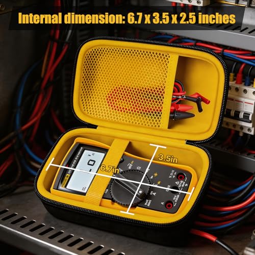 Image of COMECASE Hard Multimeter Case Compatible with Fluke 117 /115 /116 | Hard Storage, Mesh Pocket for Test Leads, Handle, for Fluke 101 107, Electricians and Travel, Yellow Interior, Case Only