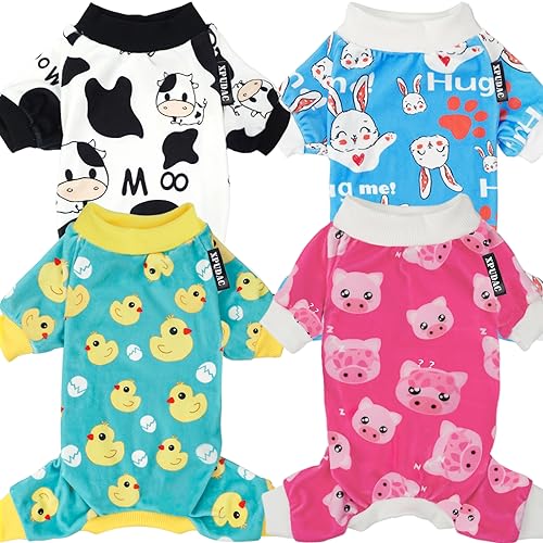 XPUDAC 4 Piece Dog Pajamas for Small Dogs Pjs Clothes Puppy Onesies Outfits for Doggie Christmas Shirts Sleeper for Pet Cats Jammies-M