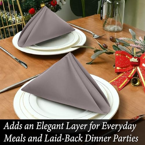 Image of Ruvanti Cloth Napkins Set of 6, 18x18 Inches Napkins Cloth Washable, Soft, Durable, Absorbent, Cotton Blend. Table Dinner Napkins Cloth for Hotel, Lunch, Restaurant, Wedding Parties - Coffee Grey