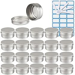 Ollas Con Tapa De Aluminio ZEOABSY 50 Piezas Tarros de Aluminio con Tapa Rosca 50ml, Plata Tarros de Aluminio Vacíos Redondo para Contenedor De Cosméticos Cremas Caja de almacenaje con 5 Espátula y 2 Etiqueta