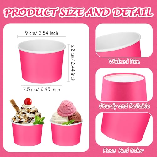 Image of Nuenen 300 Pcs 8 oz Summer Ice Cream Paper Cups Bulk Disposable Dessert Cups Solid Color Paper Dessert Bowls for Snack Sundae Spring Party Favors Ice Cream Bar Supplies (Rose Red)