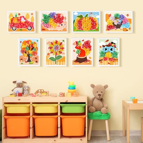 Image of Lonfliness 8PCS Poke Craft Kit Fall Thanksgiving No-Mess Fabric Sewing Art Puzzle Puncture Painting Turkey Pumpkin Fall Harvest Gift Creative Activity Game Birthday Party Favors
