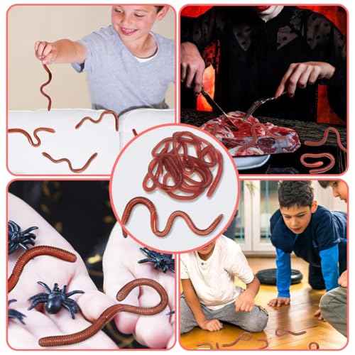 OUDQFCJ Künstlicher Regenwurm, 10 Stück Gefälschter Regenwurm, Kunststoff Lebensechter Wurm, Weich und Elastisch Gummi Regenwürmer, Weiche Kunststoff Würmer, für Halloween Aprilscherz