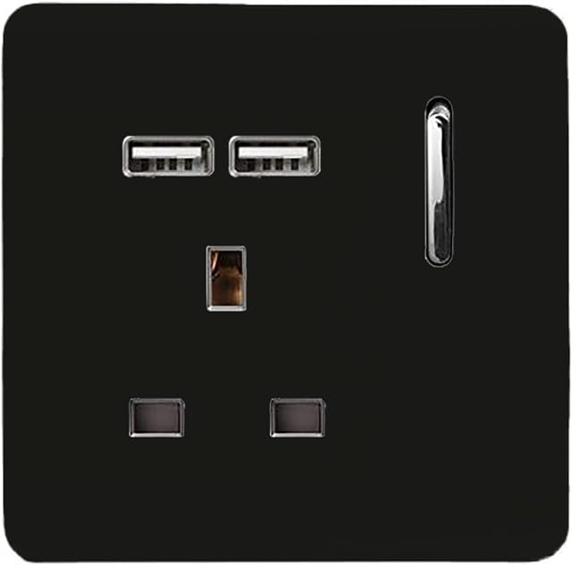 Trendi 1 Gang Artistic Modern Glossy 13 Amp 2 x 2.1mA USB Switched Tactile Plug Socket Black