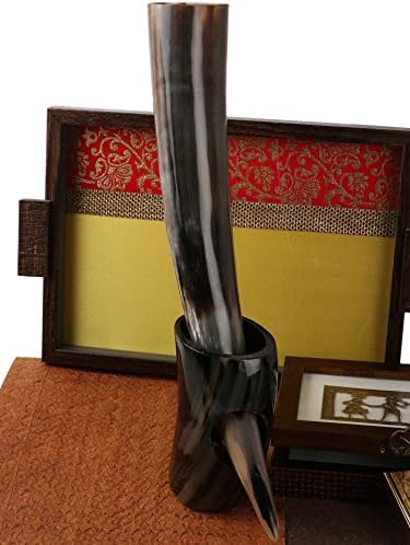 Handicrafts Home Real Ox Horn Drinking Horn with Stand Handmade Viking Style Ale Beer Wine Goblet Chalice Mead Medieval Burlap Tumbler Beaker Vessels - Christmas Gifts New Years Gift