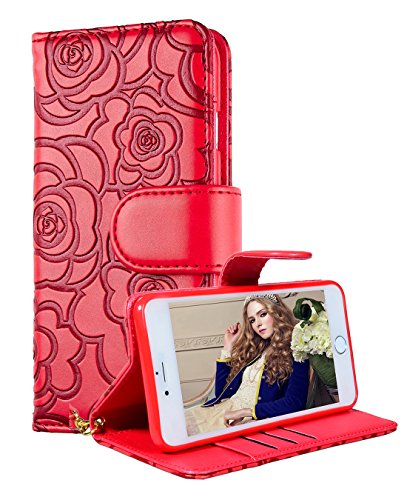 iPhone 6 Plus Wallet Case, FLYEE Christmas Gifts Premium Vintage Emboss Flower Flip Wallet Shell PU Leather Magnetic Cover Skin with Detachable Wrist Strap Case for iPhone 6/6s Plus 5.5
