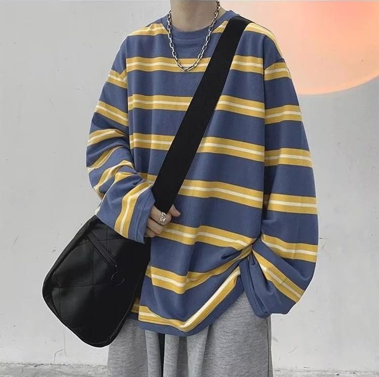 Harajuku Oversized Striped T-Shirt Y2K Long Sleeve Crewneck Baggy Clothes Vintage Streetwear Pullover3