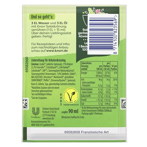 Knorr Salatkrönung Französische Art für ein leckeres Salatdressing mit natürlichen Zutaten* 15 x 5 x 90ml
