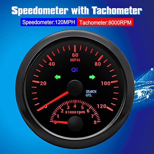 Image of ARTILAURA GPS Speedometer 0-120MPH with Tachometer 8000 RPM Gauge 85mm 3-3 /8 inch Boat GPS Speedometer Gauge with Antenna for Car Marine (Black)
