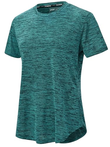 Tansozer Yoga Shirt Damen Kurzarm Locker Sportshirt Fitness Funktionsshirt Sommer T-Shirt Leicht Sportbekleidung, Smaragdgrün, L