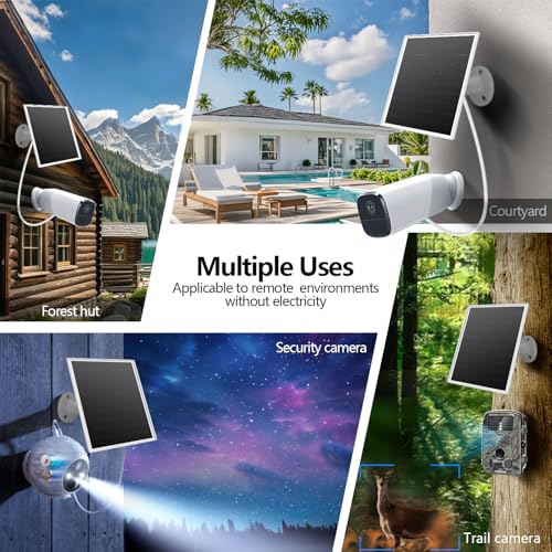 Image of 6W Solar Panel for Outdoor Security Camera with Micro USB & USB - C Port, Solar Panel Charger for Battery Camera, Fits Wyze /Reolink DC 5V Output, IP65 /360 Adjustable, 9.8ft Cable, Fast Charging