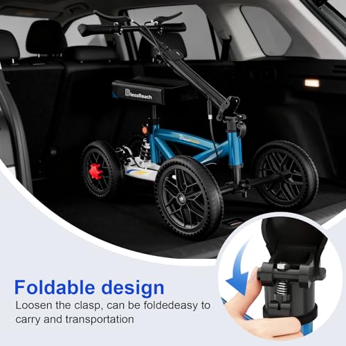 BlessReach Knee Scooter, All Terrain Foldable Knee Scooter Walker, Disc Brake Knee Walker for Foot Injuries Compact Crutches Alternative