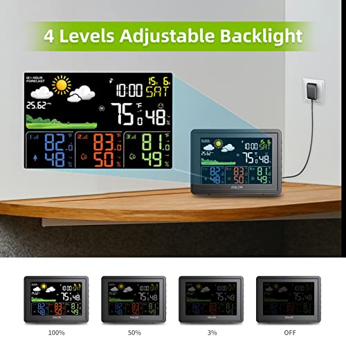 Baldr Weather Station 3 Sensors, Weather Stations Wireless Indoor Outdoor Thermometer, Color Display Wireless Weather Forecast Station, Temperature Humidity Monitor With Digital Atomic Clock(Black) #TOP4