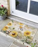 VANPTBNHS Door Mat,Rustic Vintage Sunflower Bee Leaves...