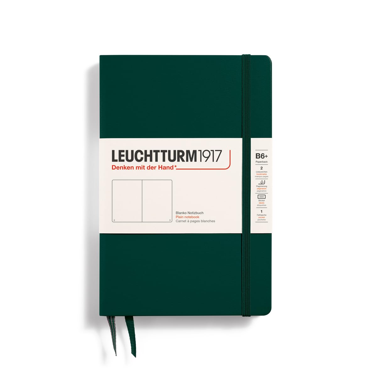 Leuchtturm1917 370287 Notebook Paperback (B6+), Hardcover, 219 numbered pages, Forest Green, plain, Blanko