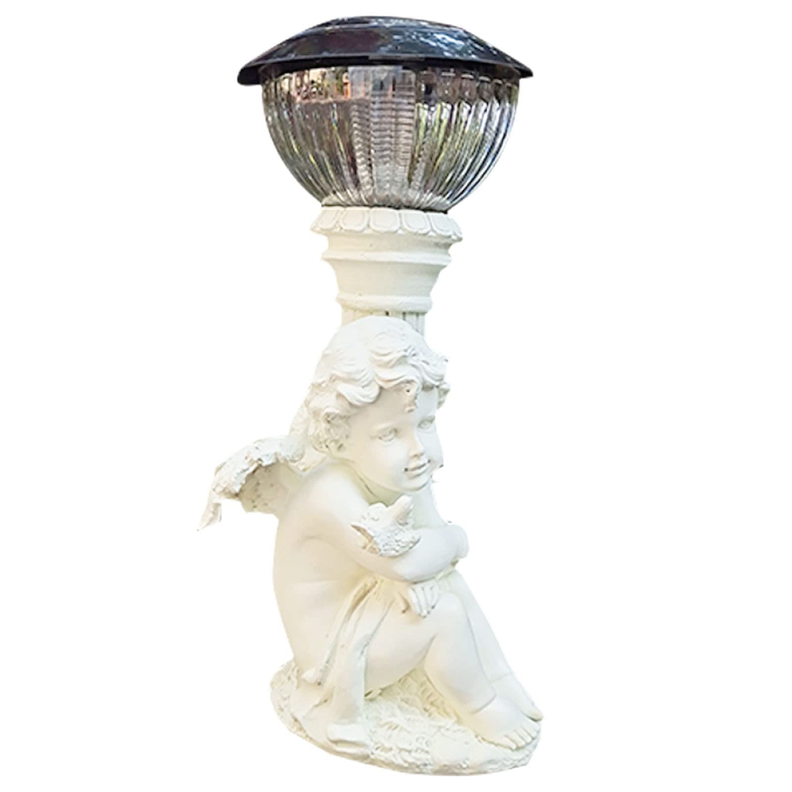 Garden Solar LED Cherubs Statua Solar Angel Statue Dekoracja Antyczna żywica Anioł Figurki Tarasowe Latarnie Ozdoby, A