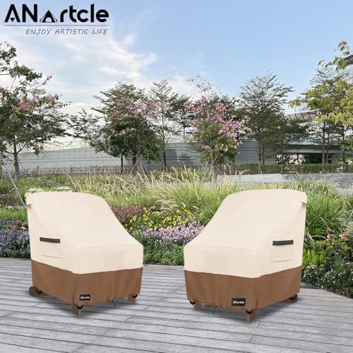 Image of ANartcle Patio Adirondack Chair Cover 2 Pack,600D Waterproof Heavy Duty Outdoor Chair Covers,Adirondack Chair Covers(30W x 34D x 36H inches),Patio Furniture Covers,Beige&Brown