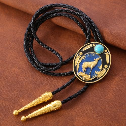 Image of HUABOLA CALYN Native American Bolo tie Rodeo Cowboy Leather Necktie Western Bolo ties for Men Women Necktie for Concert Fans